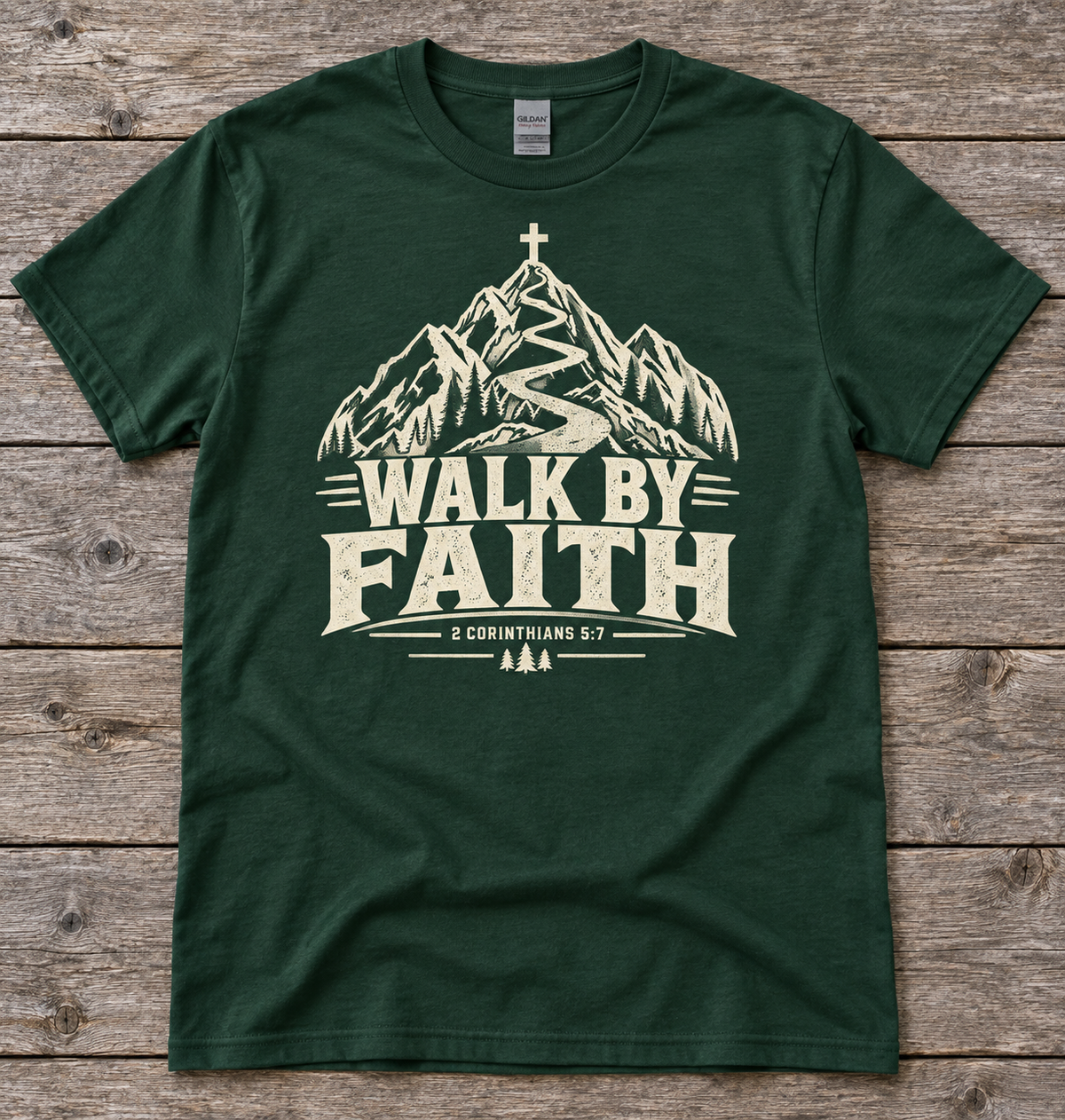 Walk by Faith Christian T-shirt in Forest Green
