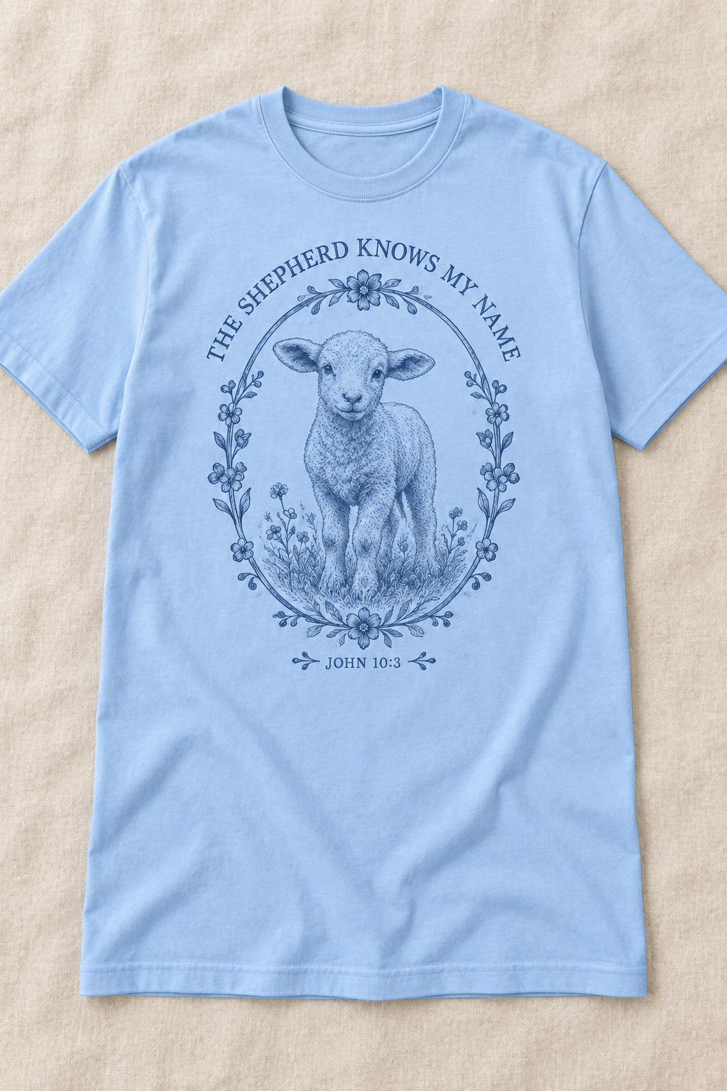 The Shepherd Knows My Name Christian T-shirt in Light Blue