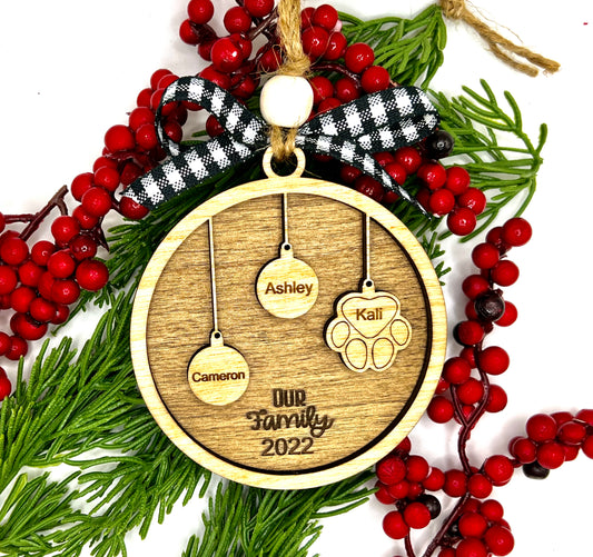 Custom Family With Pets Round Ornament